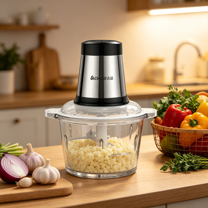 🧄 Food Chopper | Metal | Home | Cook Gift | Clear Bowl