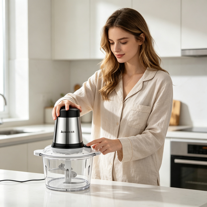 🧄 Food Chopper | Metal | Home | Cook Gift | Clear Bowl
