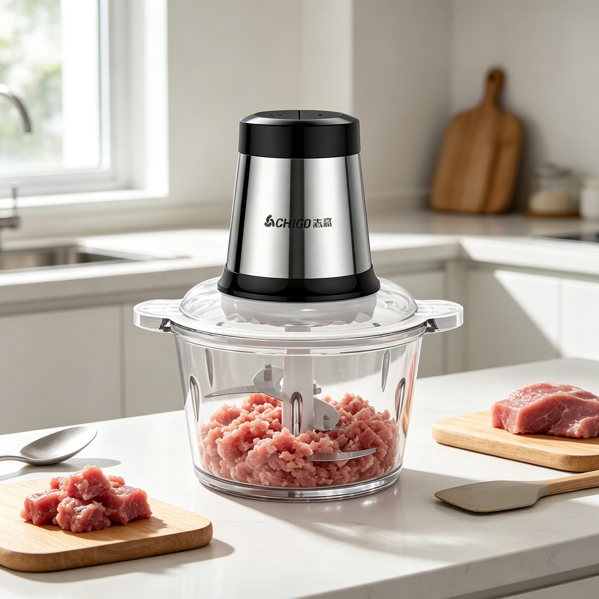 🧄 Food Chopper | Metal | Home | Cook Gift | Clear Bowl