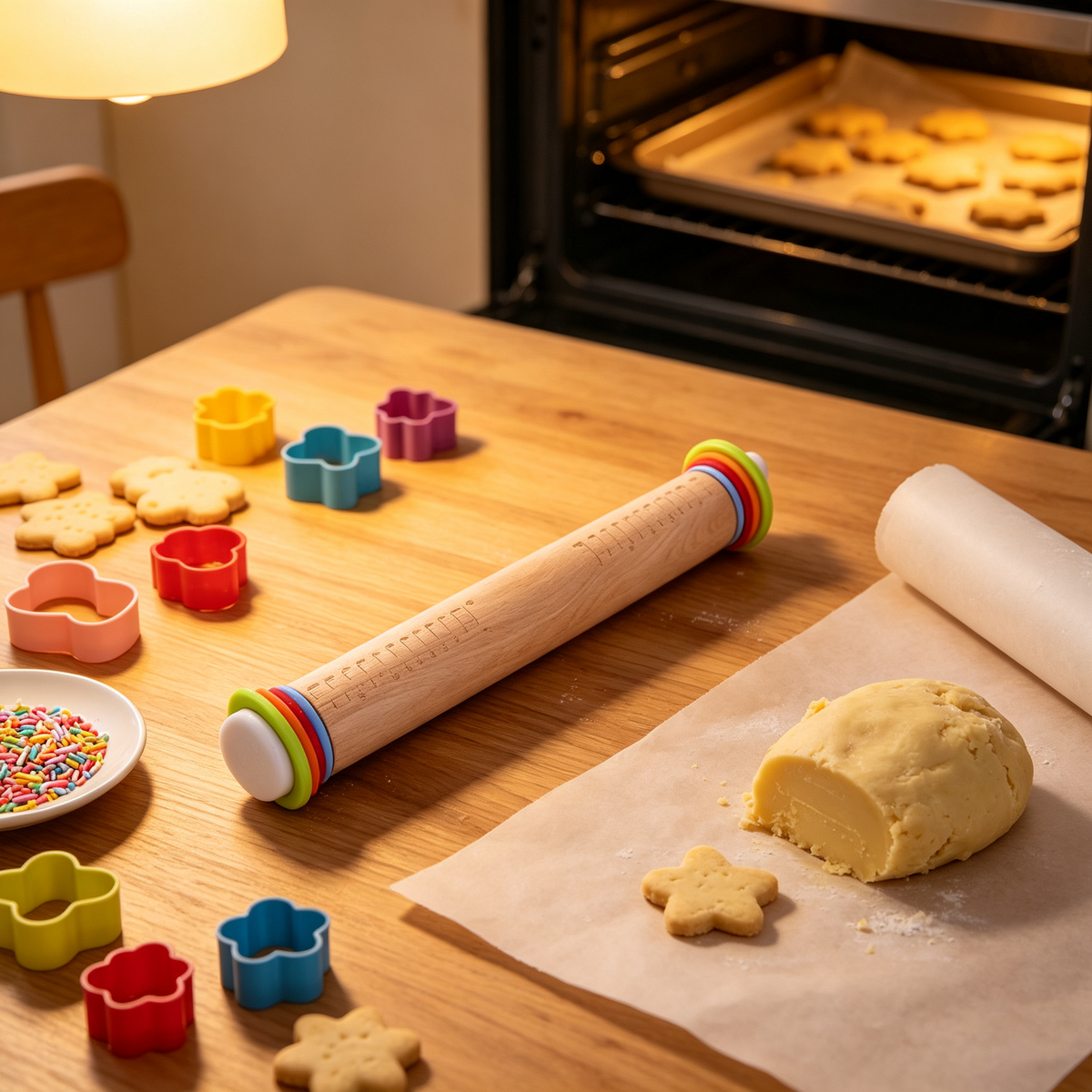 🥐 Baking Essential | Natural Wood Adjustable Precision | Colorful Rolling Control