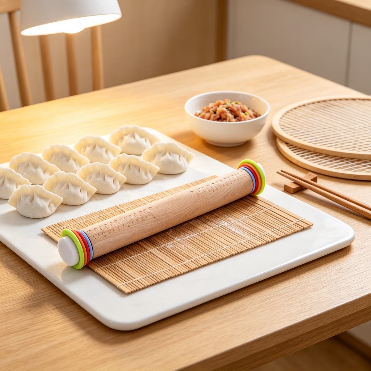 🥐 Baking Essential | Natural Wood Adjustable Precision | Colorful Rolling Control
